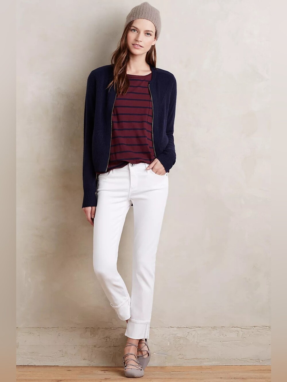 AG Anthropologie The Stevie Low Rise Cuffed White Jeans In 26